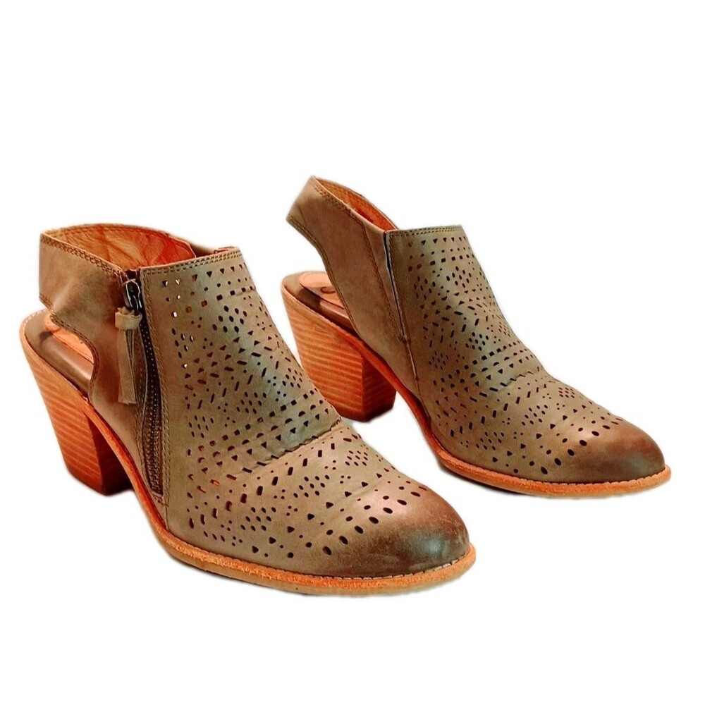 Sofft Tensley Olive Leather Perforated Sling Back Shoes Women's Size 9M